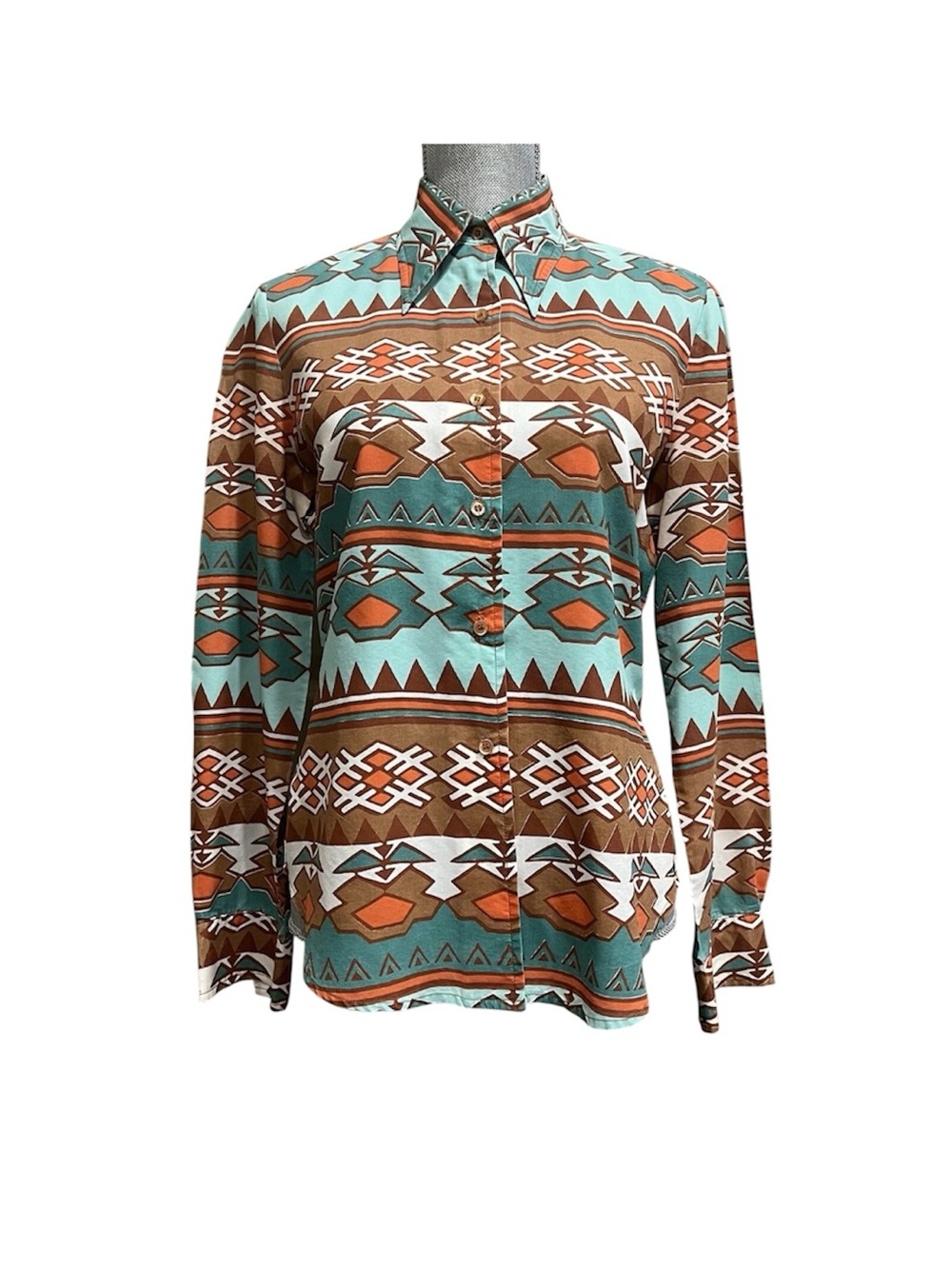 Intuitions Kathy Manning Button Up Shirt 10/12 Aztec Tribal Abstract Vintage